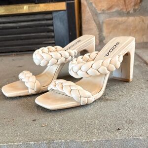 Soda Women's Beige Braided Heeled Sandals